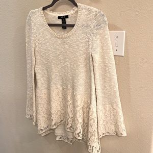 Style & Co. Cream Lace Scoop Neck Sweater with bell sleeves PS